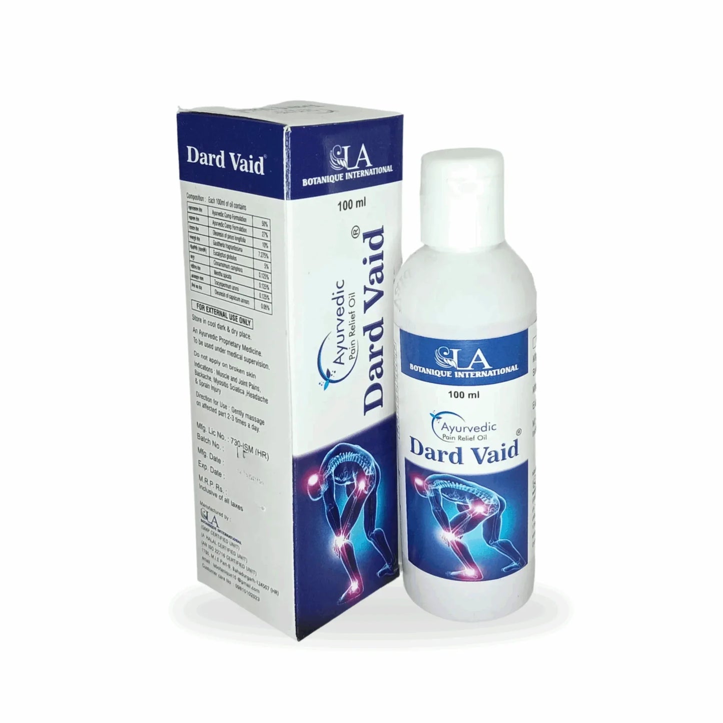 DARD VAID Ayurvedic Pain Oil – 100 ml | Herbal Massage Oil for Back, Knee, Legs, Shoulder, Muscles & Body Comfort - La Botanique 