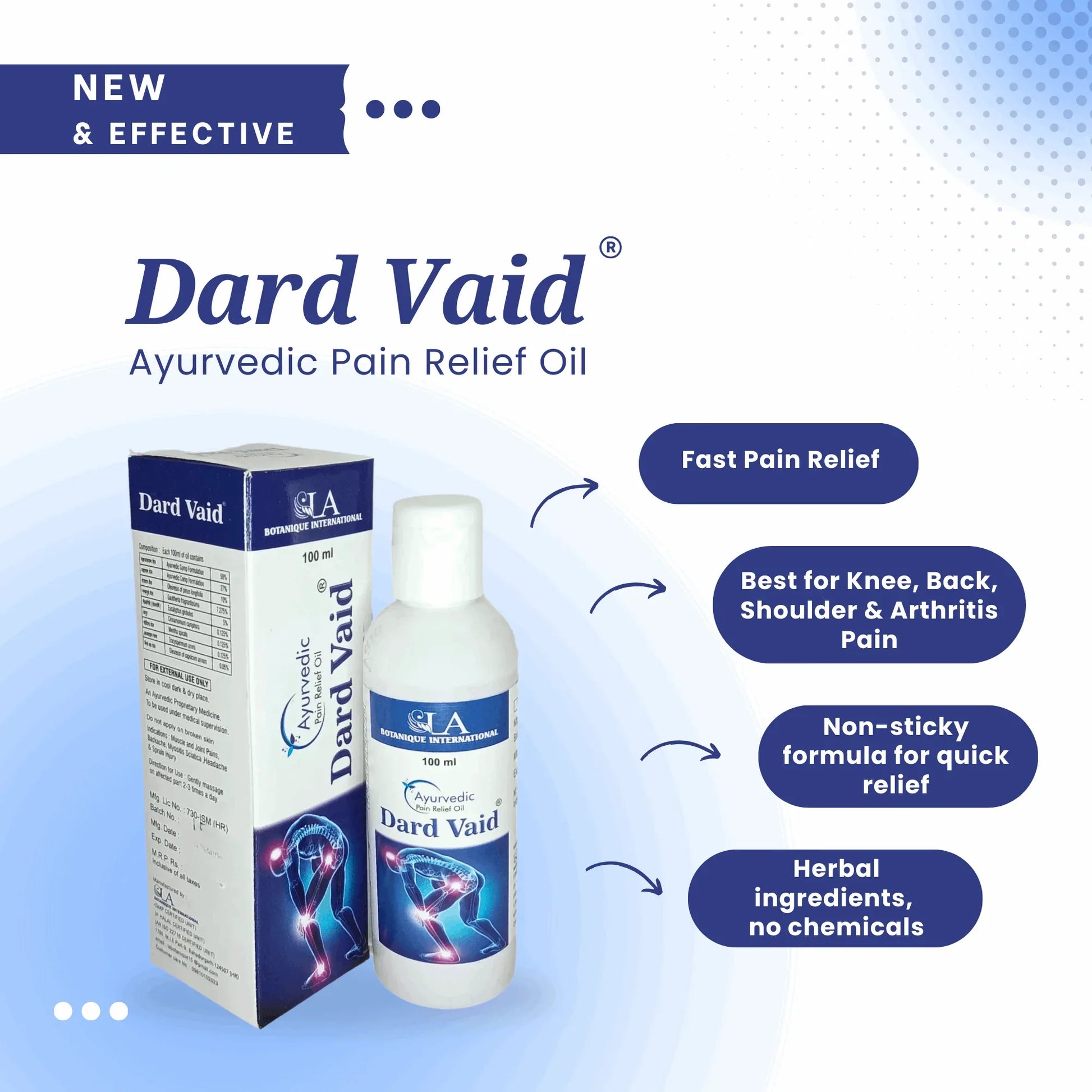 DARD VAID Ayurvedic Pain Oil – 100 ml | Herbal Massage Oil for Back, Knee, Legs, Shoulder, Muscles & Body Comfort - La Botanique 