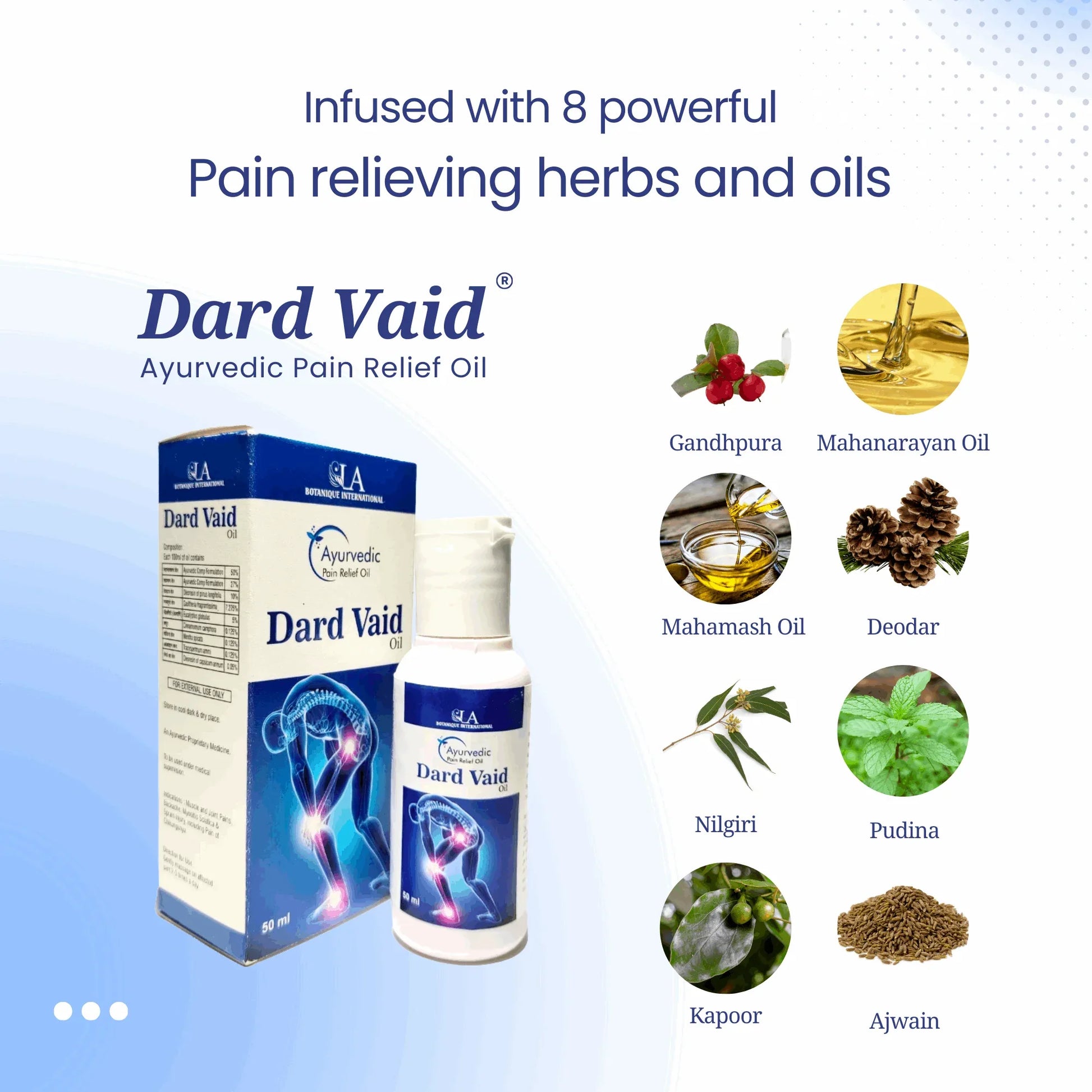 DARD VAID Pain Relief Ayurvedic Oil - 50ml | for Back, Knee, Legs, Shoulder, Muscle and Body pain - La Botanique 